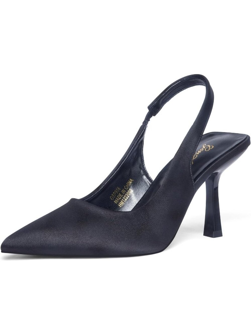 Women's Black Satin Slingback Kitten Heel Pointed Closed Toe Stiletto Slip On